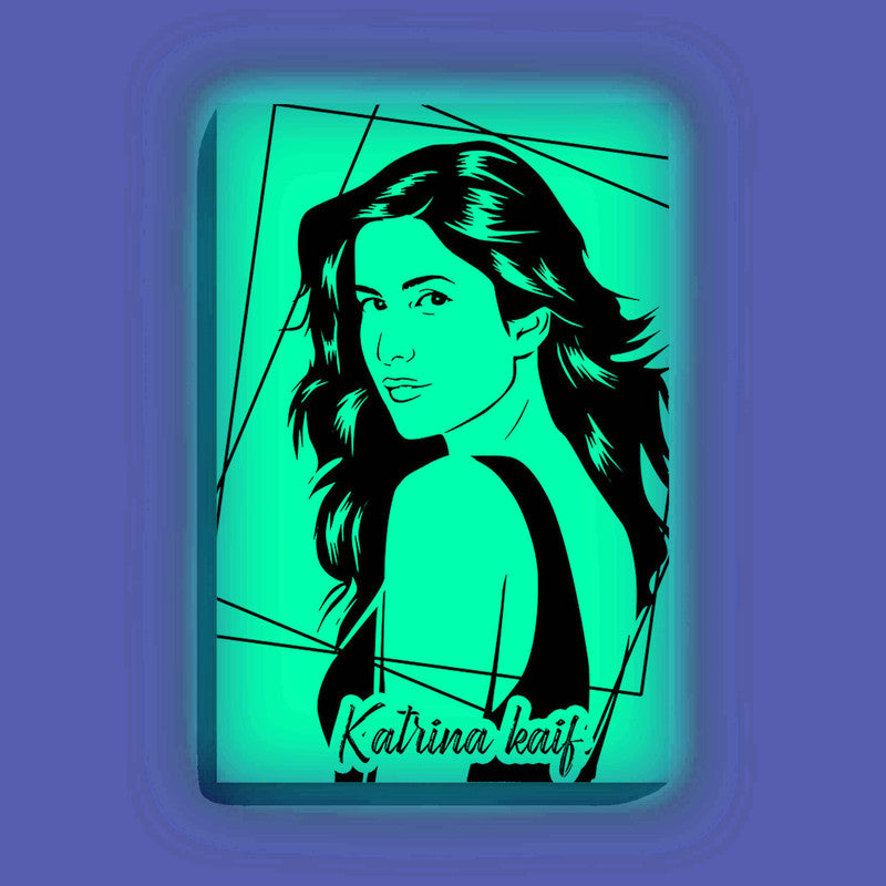 Katrina Kaif Canvas DIY Painting – Glow in the Dark Kit for Bollywood Fans | Eazy Arts DIY Art Set with Brushes, Glow Paint & Black Paint (Blue/Cyan/Green Glow Options) - 28 X 42 CM / Cyan / Without Frames - GID-FAN-007-11