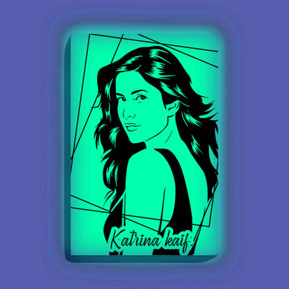 Katrina Kaif Canvas DIY Painting – Glow in the Dark Kit for Bollywood Fans | Eazy Arts DIY Art Set with Brushes, Glow Paint & Black Paint (Blue/Cyan/Green Glow Options) - 28 X 42 CM / Cyan / Without Frames - GID-FAN-007-11