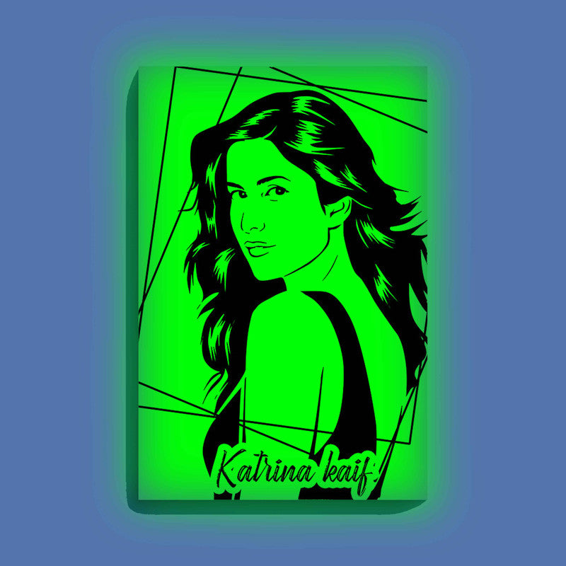 Katrina Kaif Canvas DIY Painting – Glow in the Dark Kit for Bollywood Fans | Eazy Arts DIY Art Set with Brushes, Glow Paint & Black Paint (Blue/Cyan/Green Glow Options) - 28 X 42 CM / Green / Without Frames - GID-FAN-007-13