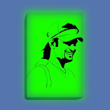 MS Dhoni Canvas DIY Painting – Glow in the Dark Kit for Cricket Fans | Eazy Arts DIY Art Set with Brushes, Glow Paint & Black Paint (Blue/Cyan/Green Glow Options) - 28 X 42 CM / Green / Without Frames - GID-FAN-008-13