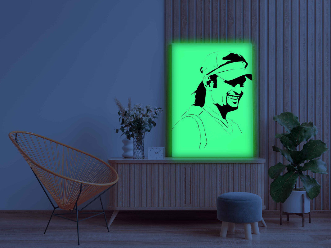 MS Dhoni Canvas DIY Painting – Glow in the Dark Kit for Cricket Fans | Eazy Arts DIY Art Set with Brushes, Glow Paint & Black Paint (Blue/Cyan/Green Glow Options) - GID-FAN-008