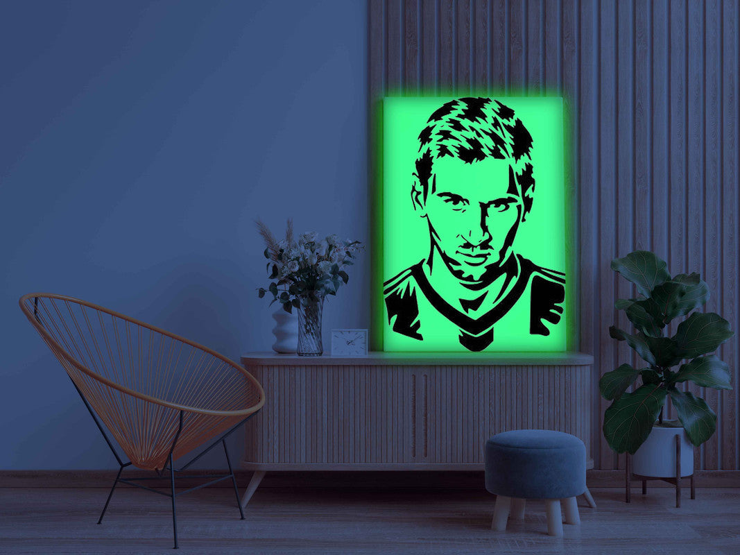 Lionel Messi Canvas DIY Painting – Glow in the Dark Kit for Football Fans | Eazy Arts DIY Art Set with Brushes, Glow Paint & Black Paint (Blue/Cyan/Green Glow Options) - GID-FAN-009