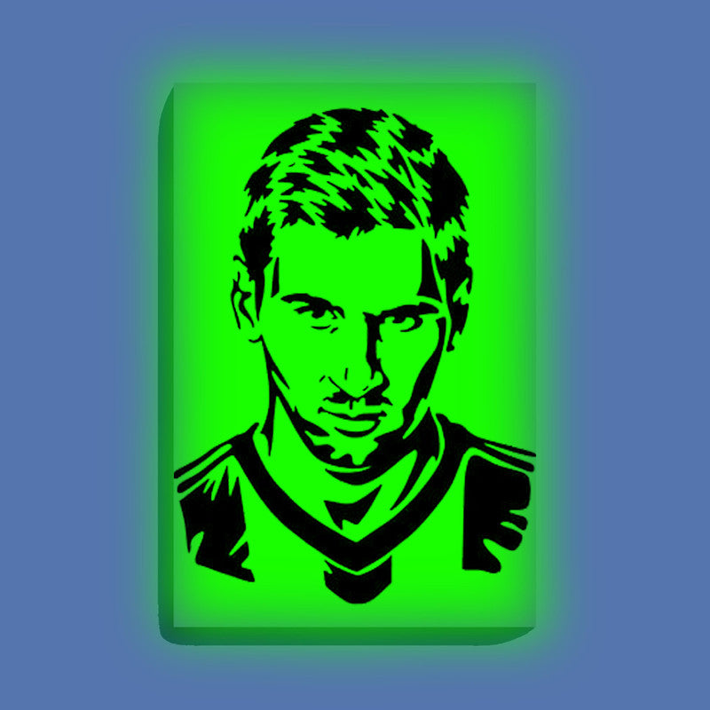 Lionel Messi Canvas DIY Painting – Glow in the Dark Kit for Football Fans | Eazy Arts DIY Art Set with Brushes, Glow Paint & Black Paint (Blue/Cyan/Green Glow Options) - 28 X 42 CM / Green / Without Frames - GID-FAN-009-13