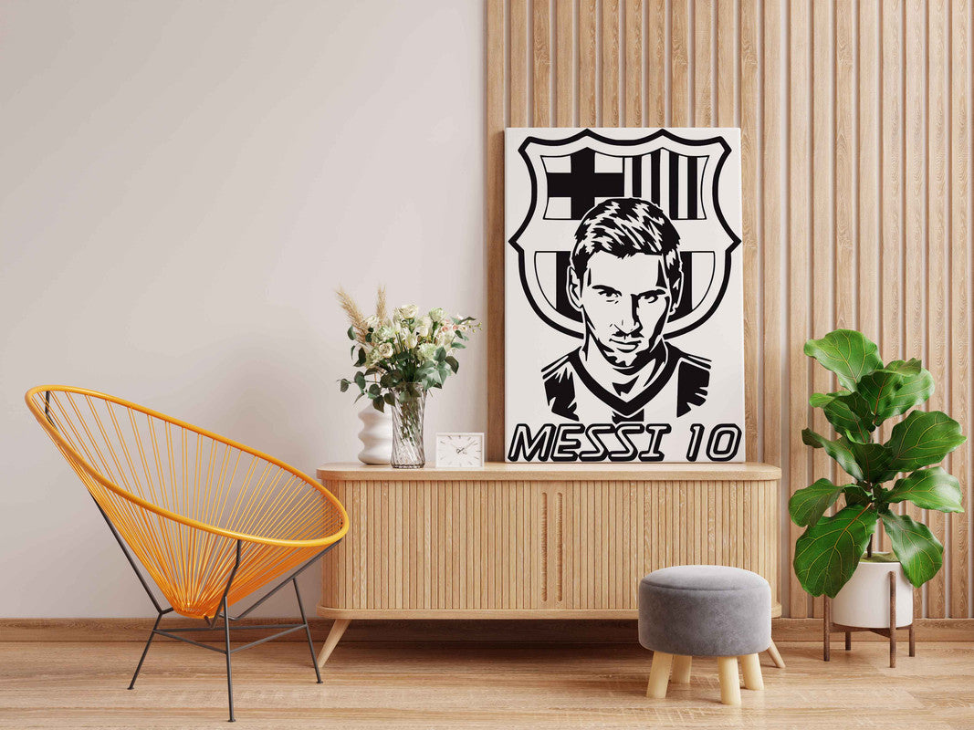 Messi 10 with FC Barcelona Logo Canvas DIY Painting – Glow in the Dark Kit for Football Fans | Eazy Arts DIY Art Set with Brushes, Glow Paint & Black Paint (Blue/Cyan/Green Glow Options) - GID-FAN-010