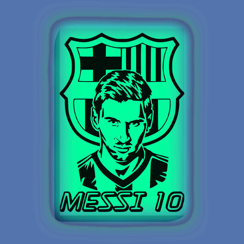 Messi 10 with FC Barcelona Logo Canvas DIY Painting – Glow in the Dark Kit for Football Fans | Eazy Arts DIY Art Set with Brushes, Glow Paint & Black Paint (Blue/Cyan/Green Glow Options) - 28 X 42 CM / Cyan / Without Frames - GID-FAN-010-11