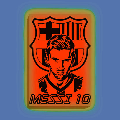 Messi 10 with FC Barcelona Logo Canvas DIY Painting – Glow in the Dark Kit for Football Fans | Eazy Arts DIY Art Set with Brushes, Glow Paint & Black Paint (Blue/Cyan/Green Glow Options) - 28 X 42 CM / Orange / Without Frames - GID-FAN-010-15