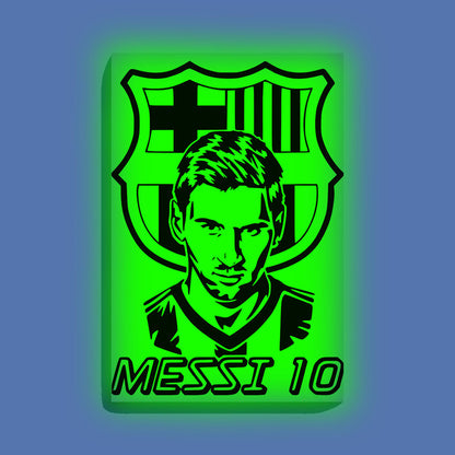 Messi 10 with FC Barcelona Logo Canvas DIY Painting – Glow in the Dark Kit for Football Fans | Eazy Arts DIY Art Set with Brushes, Glow Paint & Black Paint (Blue/Cyan/Green Glow Options) - 28 X 42 CM / Green / Without Frames - GID-FAN-010-13