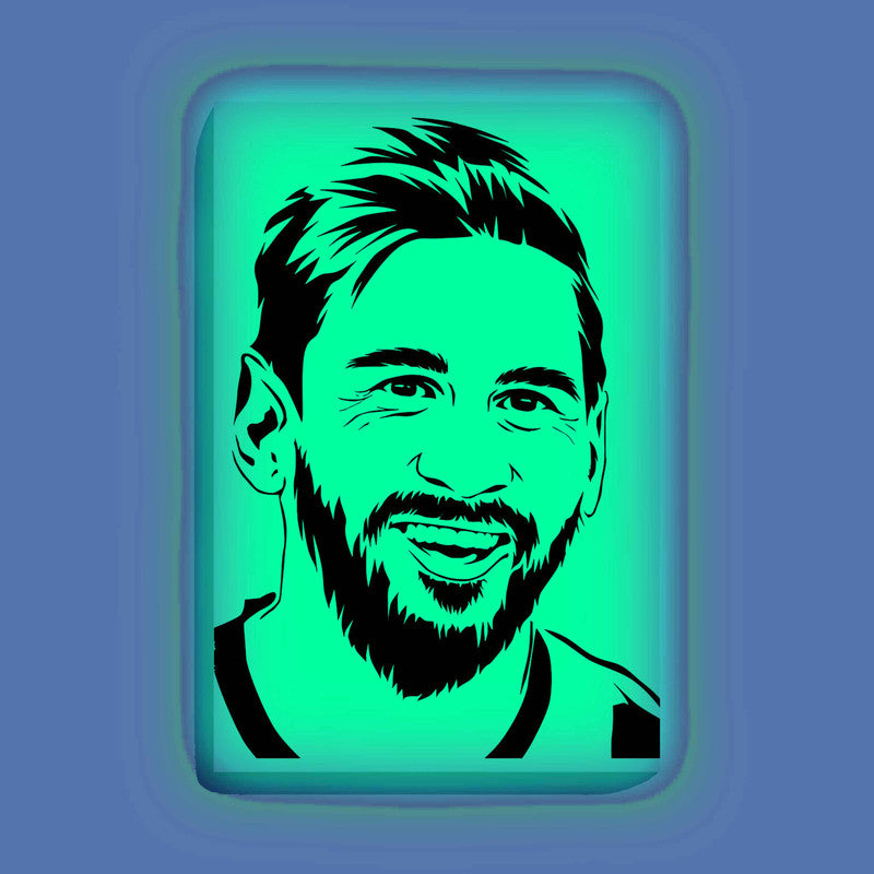 Smiling Lionel Messi Canvas DIY Painting – Glow in the Dark Kit for Football Fans | Eazy Arts DIY Art Set with Brushes, Glow Paint & Black Paint (Blue/Cyan/Green Glow Options) - 28 X 42 CM / Cyan / Without Frames - GID-FAN-011-11