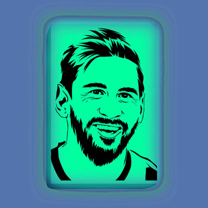 Smiling Lionel Messi Canvas DIY Painting – Glow in the Dark Kit for Football Fans | Eazy Arts DIY Art Set with Brushes, Glow Paint & Black Paint (Blue/Cyan/Green Glow Options) - 28 X 42 CM / Cyan / Without Frames - GID-FAN-011-11