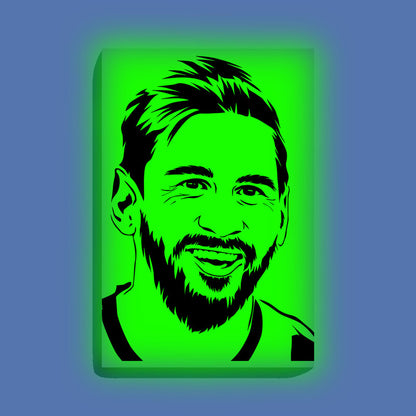 Smiling Lionel Messi Canvas DIY Painting – Glow in the Dark Kit for Football Fans | Eazy Arts DIY Art Set with Brushes, Glow Paint & Black Paint (Blue/Cyan/Green Glow Options) - 28 X 42 CM / Green / Without Frames - GID-FAN-011-13