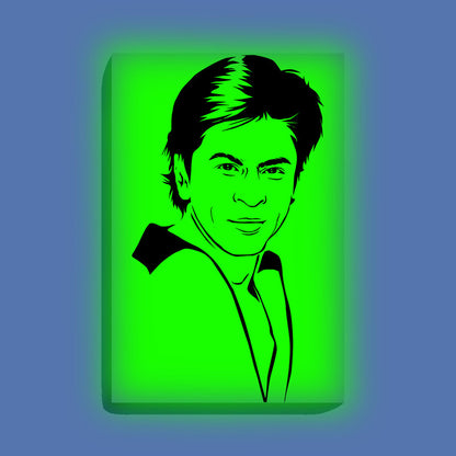 Shah Rukh Khan Canvas DIY Painting – Glow in the Dark Kit for Bollywood Fans | Eazy Arts DIY Art Set with Brushes, Glow Paint & Black Paint (Blue/Cyan/Green Glow Options) - 28 X 42 CM / Green / Without Frames - GID-FAN-013-13