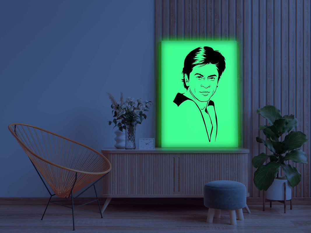 Shah Rukh Khan Canvas DIY Painting – Glow in the Dark Kit for Bollywood Fans | Eazy Arts DIY Art Set with Brushes, Glow Paint & Black Paint (Blue/Cyan/Green Glow Options) - GID-FAN-013