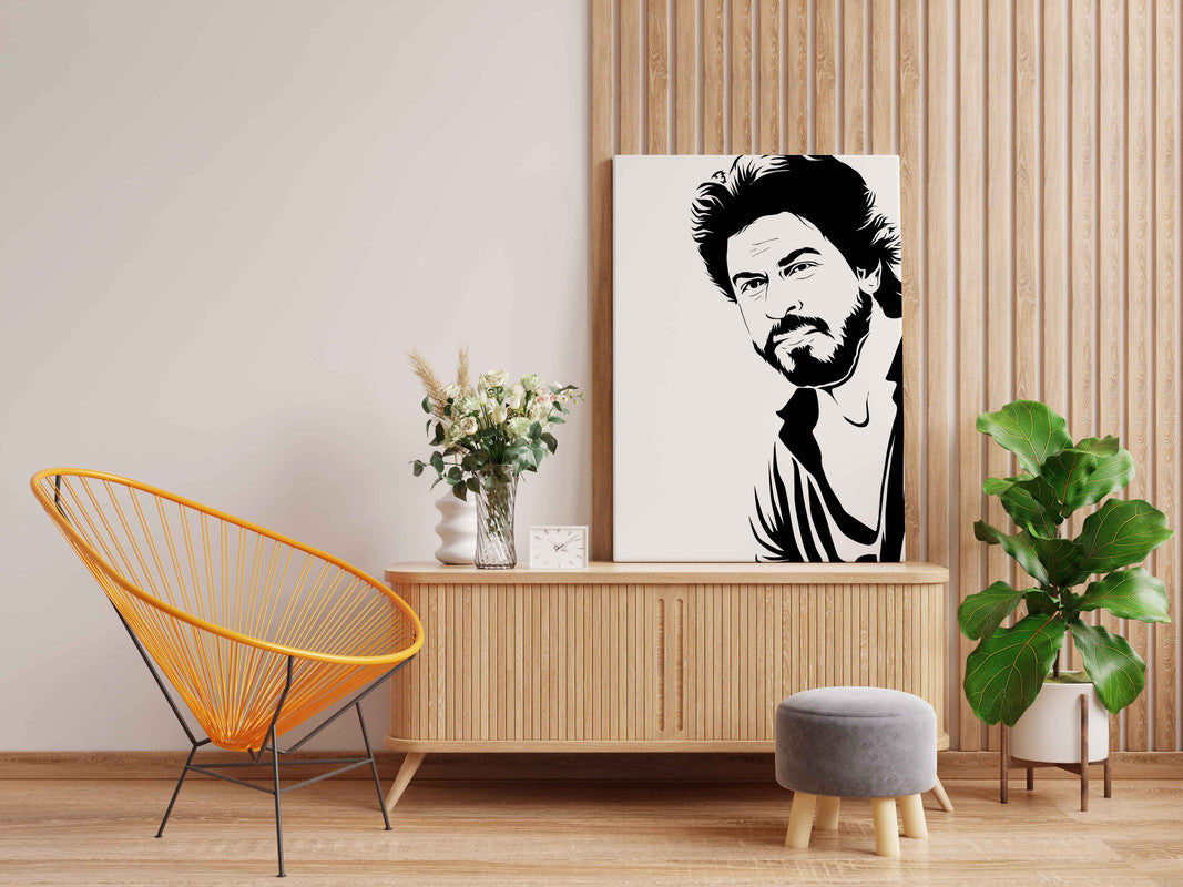 Bearded Shah Rukh Khan Canvas DIY Painting – Glow in the Dark Kit for Bollywood Fans | Eazy Arts DIY Art Set with Brushes, Glow Paint & Black Paint (Blue/Cyan/Green Glow Options) - GID-FAN-014