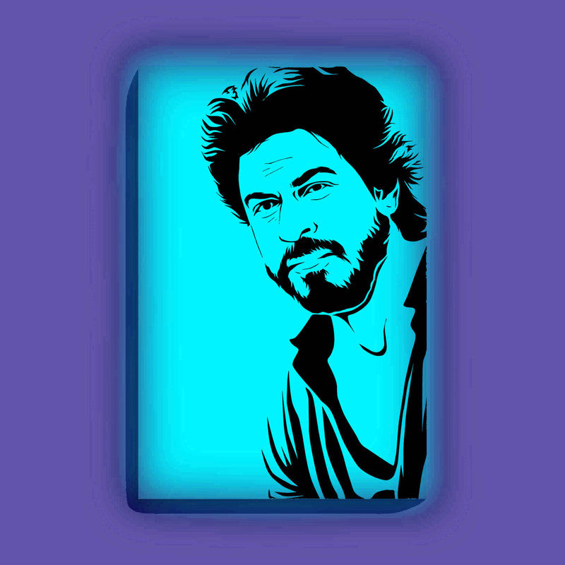 Bearded Shah Rukh Khan Canvas DIY Painting – Glow in the Dark Kit for Bollywood Fans | Eazy Arts DIY Art Set with Brushes, Glow Paint & Black Paint (Blue/Cyan/Green Glow Options) - 25 X 38 CM / Blue / Without Frames - GID-FAN-014-1
