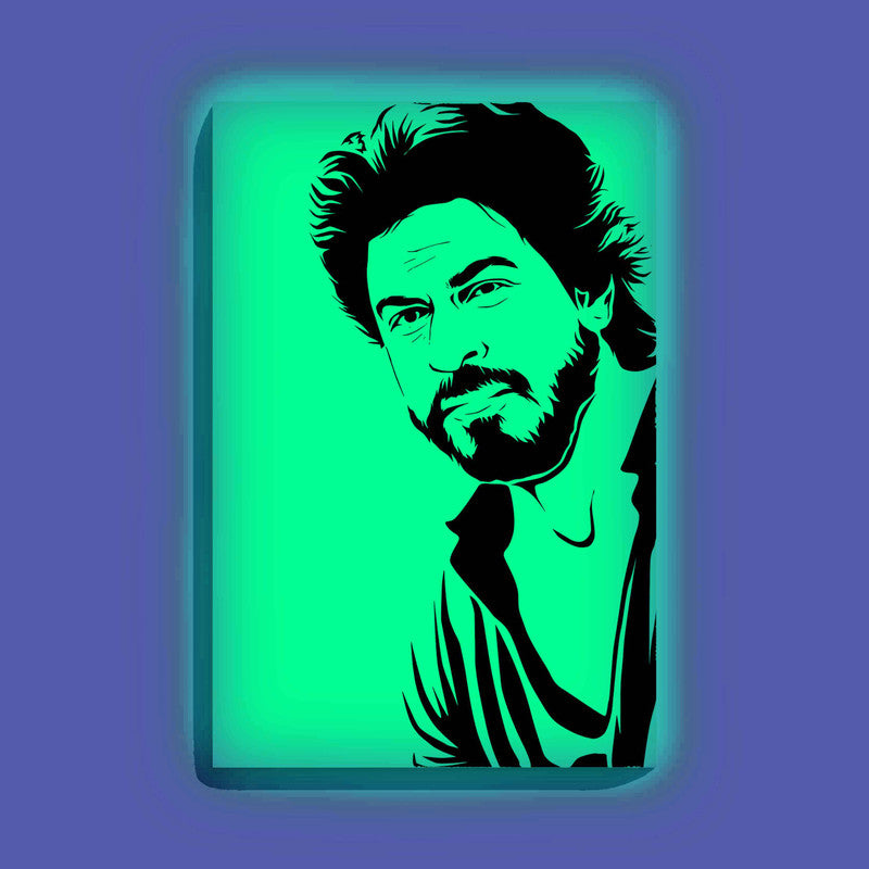 Bearded Shah Rukh Khan Canvas DIY Painting – Glow in the Dark Kit for Bollywood Fans | Eazy Arts DIY Art Set with Brushes, Glow Paint & Black Paint (Blue/Cyan/Green Glow Options) - 28 X 42 CM / Cyan / Without Frames - GID-FAN-014-11