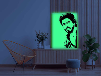 Bearded Shah Rukh Khan Canvas DIY Painting – Glow in the Dark Kit for Bollywood Fans | Eazy Arts DIY Art Set with Brushes, Glow Paint & Black Paint (Blue/Cyan/Green Glow Options) - GID-FAN-014