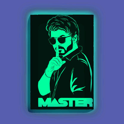 Vijay Master Poster Style Canvas DIY Painting – Glow in the Dark Kit for Thalapathy Fans | Eazy Arts DIY Art Set with Brushes, Glow Paint & Black Paint (Blue/Cyan/Green Glow Options) - 28 X 42 CM / Cyan / Without Frames - GID-FAN-015-11