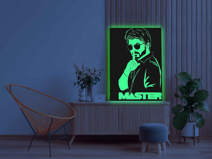 Vijay Master Poster Style Canvas DIY Painting – Glow in the Dark Kit for Thalapathy Fans | Eazy Arts DIY Art Set with Brushes, Glow Paint & Black Paint (Blue/Cyan/Green Glow Options) - GID-FAN-015