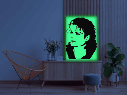 Michael Jackson Portrait Canvas DIY Painting – Glow in the Dark Kit for MJ Fans | Eazy Arts DIY Art Set with Brushes, Glow Paint & Black Paint (Blue/Cyan/Green Glow Options) - GID-FAN-016