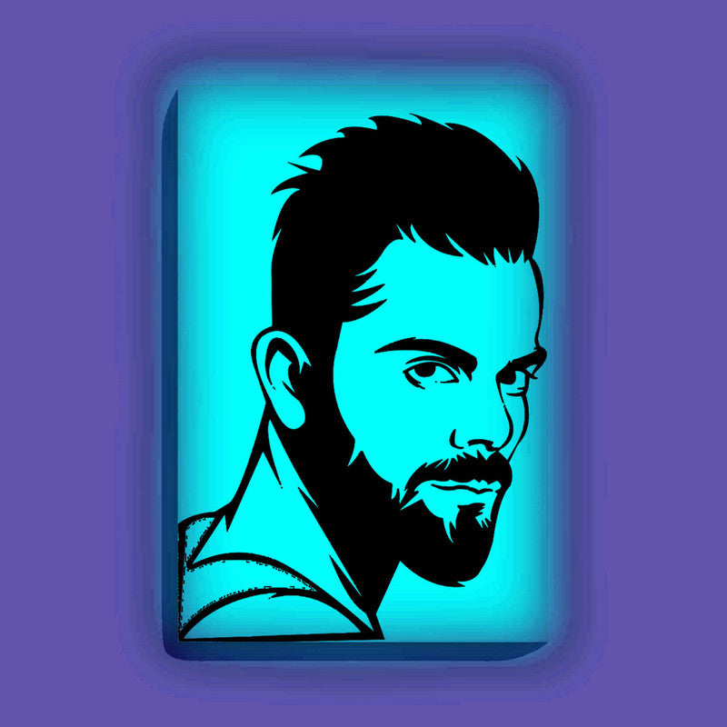 Virat Kohli Portrait Canvas DIY Painting – Glow in the Dark Kit for Cricket Fans | Eazy Arts Art Set with Brushes, Glow Paint & Black Paint (Blue/Cyan/Green Glow Options) - 25 X 38 CM / Blue / Without Frames - GID-FAN-017-1
