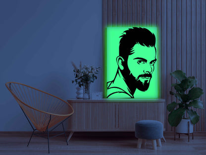 Virat Kohli Portrait Canvas DIY Painting – Glow in the Dark Kit for Cricket Fans | Eazy Arts Art Set with Brushes, Glow Paint & Black Paint (Blue/Cyan/Green Glow Options) - GID-FAN-017