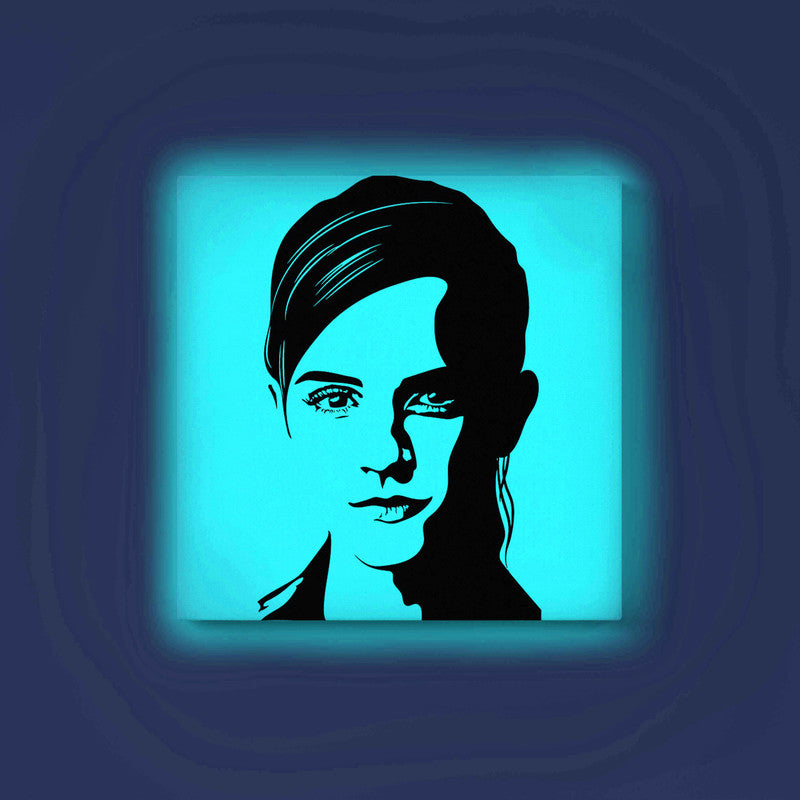 Emma Watson Portrait Canvas DIY Painting – Glow in the Dark Art Kit for Fans | Eazy Arts Paint Set with Glow Colors, Brushes & Instructions - 25 X 25 CM / Blue / Without Frames - GID-FAN-019-1