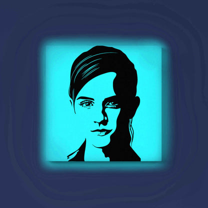 Emma Watson Portrait Canvas DIY Painting – Glow in the Dark Art Kit for Fans | Eazy Arts Paint Set with Glow Colors, Brushes & Instructions - 25 X 25 CM / Blue / Without Frames - GID-FAN-019-1