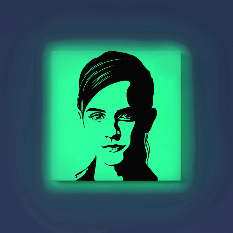 Emma Watson Portrait Canvas DIY Painting – Glow in the Dark Art Kit for Fans | Eazy Arts Paint Set with Glow Colors, Brushes & Instructions - 30 X 30 CM / Cyan / Without Frames - GID-FAN-019-11