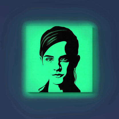 Emma Watson Portrait Canvas DIY Painting – Glow in the Dark Art Kit for Fans | Eazy Arts Paint Set with Glow Colors, Brushes & Instructions - 30 X 30 CM / Cyan / Without Frames - GID-FAN-019-11