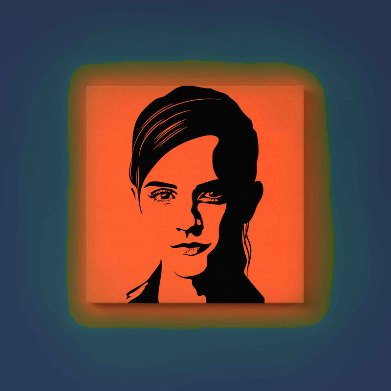 Emma Watson Portrait Canvas DIY Painting – Glow in the Dark Art Kit for Fans | Eazy Arts Paint Set with Glow Colors, Brushes & Instructions - 30 X 30 CM / Orange / Without Frames - GID-FAN-019-15