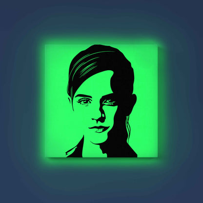 Emma Watson Portrait Canvas DIY Painting – Glow in the Dark Art Kit for Fans | Eazy Arts Paint Set with Glow Colors, Brushes & Instructions - 30 X 30 CM / Green / Without Frames - GID-FAN-019-13
