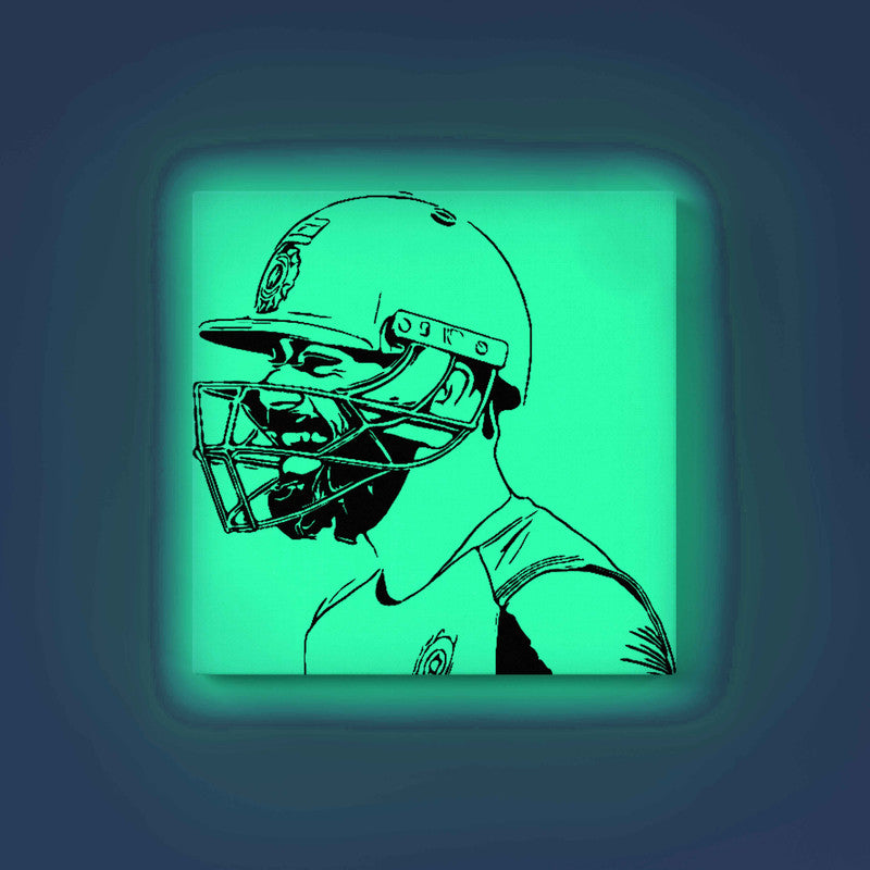 Virat Kohli Glow in the Dark DIY Painting Kit – Cricket Fan Art for Team India Supporters | Paint Set by Eazy Arts - 30 X 30 CM / Cyan / Without Frames - GID-FAN-025-11