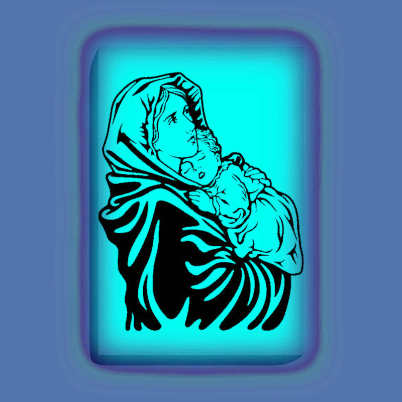 Mother Mary and Baby Jesus Paint Kit – Divine Glow in the Dark Canvas | Eazy Arts – front view (Blue glow color)