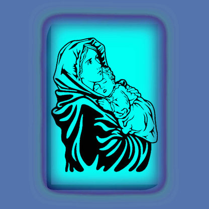 Mother Mary and Baby Jesus Paint Kit – Divine Glow in the Dark Canvas | Eazy Arts – front view (Blue glow color)