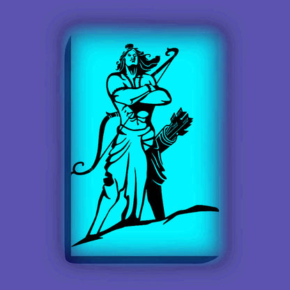 Lord Ram Standing Pose Glow In The Dark Kit – Powerful Warrior Art Canvas | Eazy Arts – front view (Blue glow color)