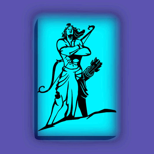 Lord Ram Standing Pose Glow In The Dark Kit – Powerful Warrior Art Canvas | Eazy Arts – front view (Blue glow color)