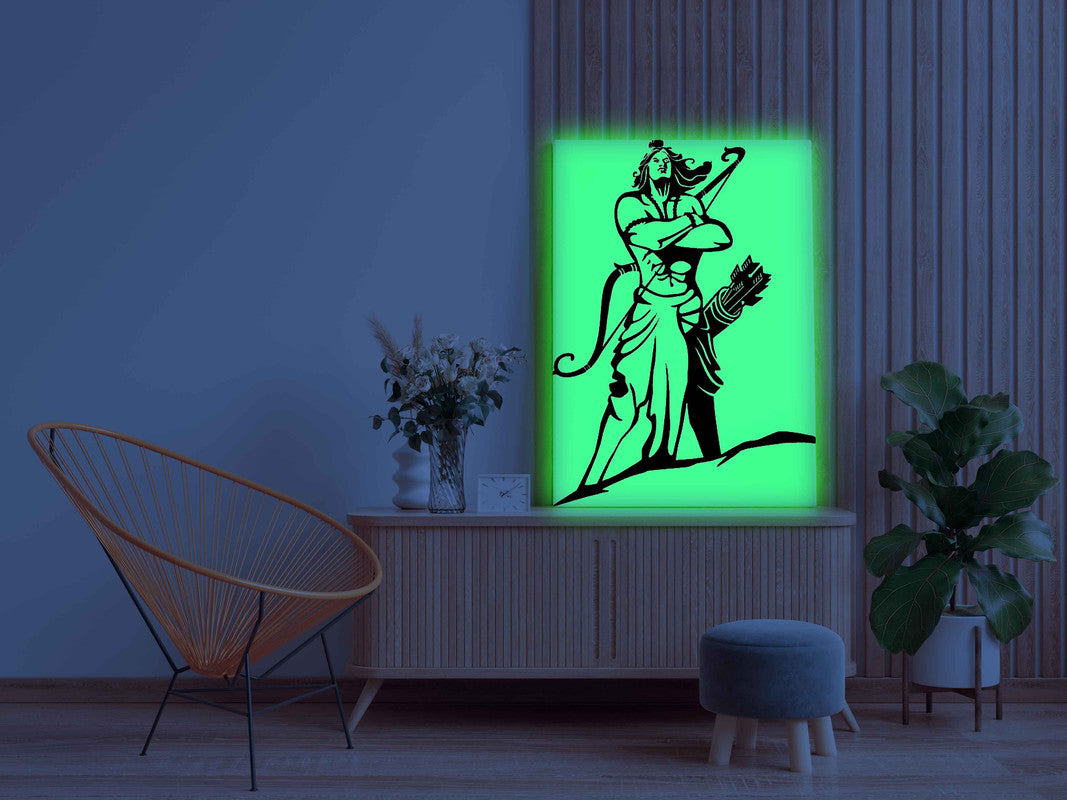 Lord Ram Standing Pose Glow In The Dark Kit – Powerful Warrior Art Canvas | Eazy Arts