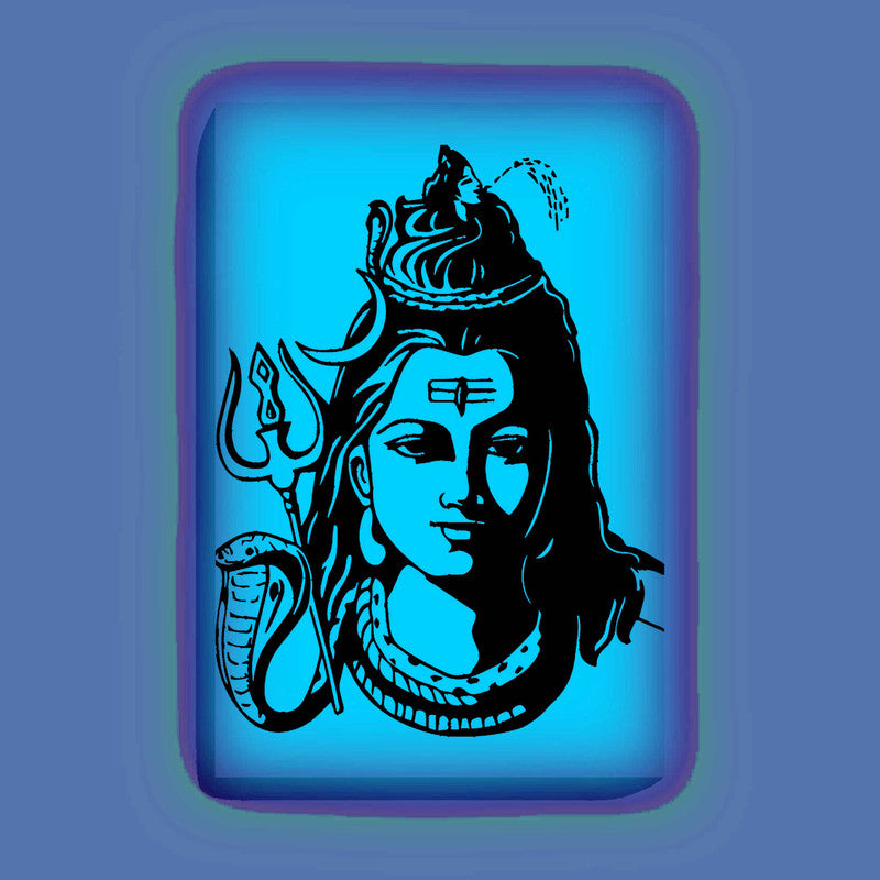 Lord Shiva Face Glow In The Dark Kit – Trishul and Snake Design Canvas | Eazy Arts – front view (Blue glow color)