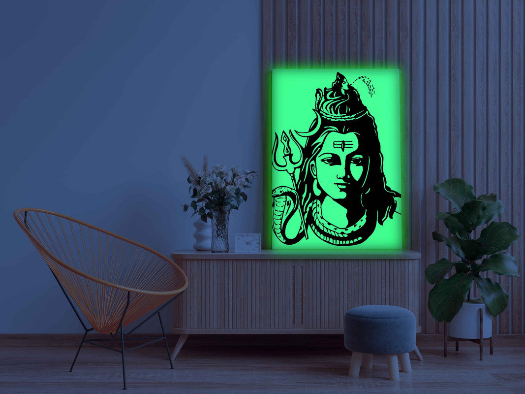 Lord Shiva Face Glow In The Dark Kit – Trishul and Snake Design Canvas | Eazy Arts