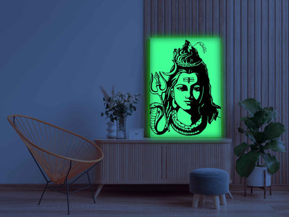 Lord Shiva Face Glow In The Dark Kit – Trishul and Snake Design Canvas | Eazy Arts
