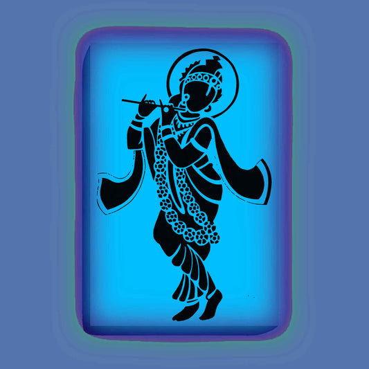Flute-Playing Krishna Glow In The Dark Kit – Divine Lord Krishna Art | Eazy Arts – front view (Blue glow color)