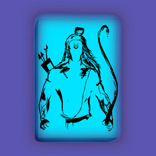 Lord Ram with Bow Glow In The Dark Kit – Powerful Warrior Pose | Eazy Arts – front view (Blue glow color)