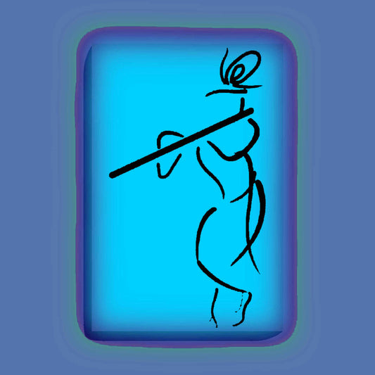 Abstract Krishna with Flute Line Art Painting Kit – Glow in the Dark DIY Canvas Set for Beginners by Eazy Arts – front view (Blue glow color)