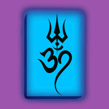 Trishul and Om Symbol Glow in the Dark Painting Kit – DIY Sacred Wall Art | Eazy Arts – front view (Blue glow color)