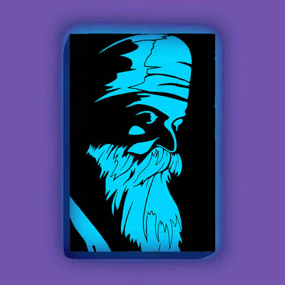 Waheguru Portrait Glow in the Dark Painting Kit – DIY Sikh Spiritual Wall Art | Eazy Arts – front view (Blue glow color)