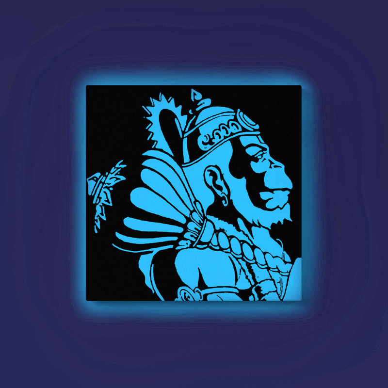 Lord Hanuman Side Profile Glow in the Dark Painting Kit – DIY Bajrangbali Wall Décor | Eazy Arts – front view (Blue glow color)