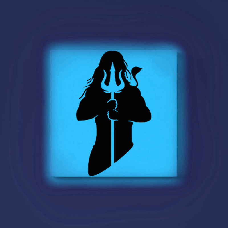 Lord Shiva with Trishul Glow in the Dark Painting Kit – DIY Mahadev Silhouette Art | Eazy Arts – front view (Blue glow color)
