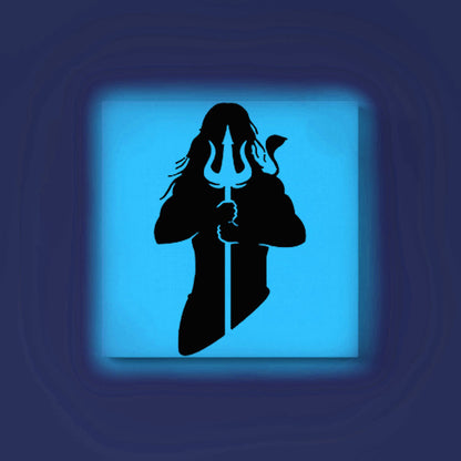 Lord Shiva with Trishul Glow in the Dark Painting Kit – DIY Mahadev Silhouette Art | Eazy Arts – front view (Blue glow color)