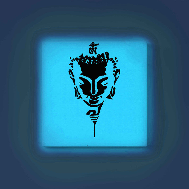 Abstract Buddha Face Glow in the Dark Painting Kit – DIY Sacred Zen Wall Art | Eazy Arts – front view (Blue glow color)