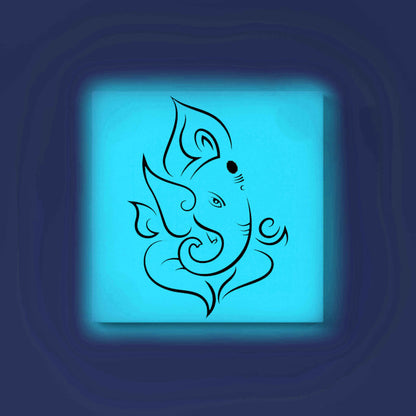 Lord Ganesha Line Art Glow in the Dark Painting Kit – DIY Ganpati Wall Décor | Eazy Arts – front view (Blue glow color)